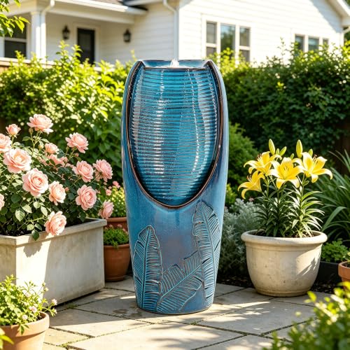 Autodaya 33" H Ceramic Jar Outdoor Water Fountain