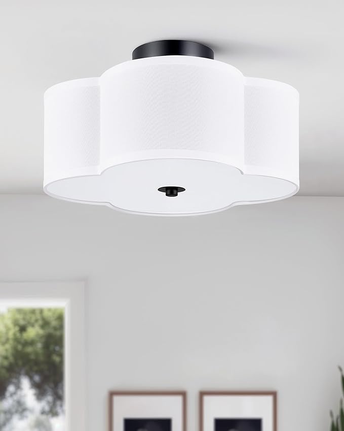 VONLUCE Semi-Flush Mount Ceiling Light, 12.8" Modern 4-Light Ceiling Light Fixture with White Clover-Shaped Shade 4 E26 Sockets for Bedroom Entryway Living Room, Black Finish, ETL Certificated - Aura Lighting