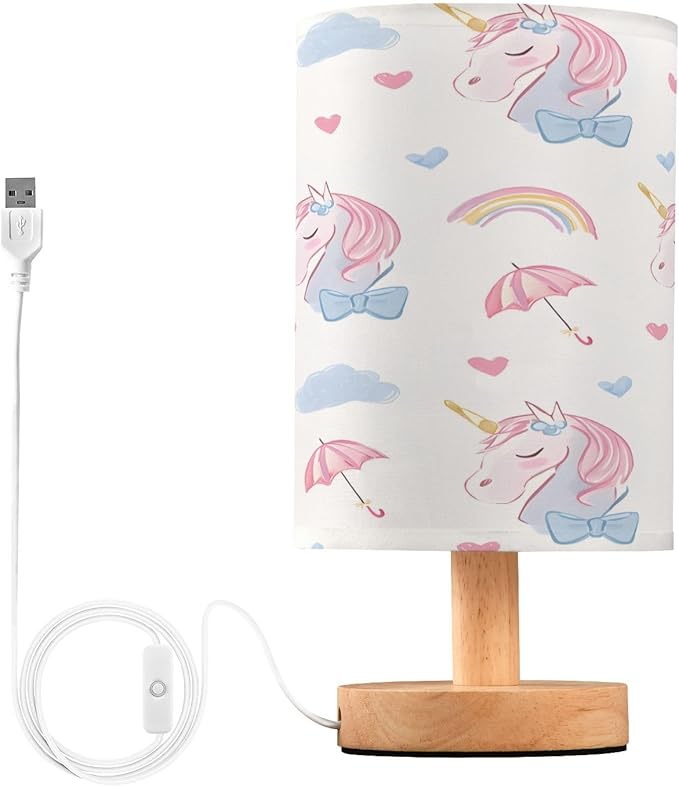 Bolaz Small Table Lamp for Bedroom Unicorn Rainbow Umbrella Pattern Table Lamp Nightstand Lamp for Livingroom Office Reading Working Table Desk