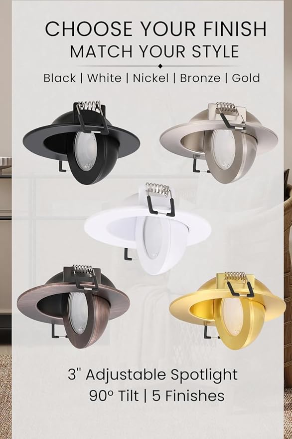 3 inch LED Recessed Light - 7W Gimbal Canless Oil-Rubbed Bronze Soffit Intertek Lighting,Dimmable Eyeball Fixture ,360° Adjustable Ceiling Spotlight for Bedroom, Wall Art, Accent Lighting 6Pack BZ