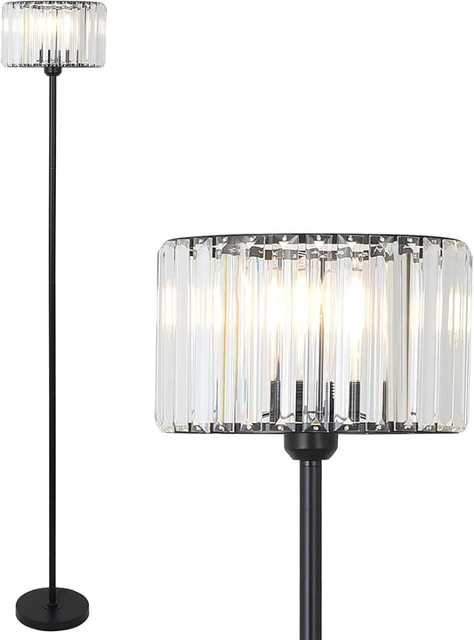 HMVPL Black Floor Lamp for Bedroom, Modern Floor Lamp for Living Room with K9 Crystal Shade, Industrial Standing Lamp with On/Off Switch, Vintage Corner Tall Lamp for Nursery Office Kids Girls Room - Aura Lighting
