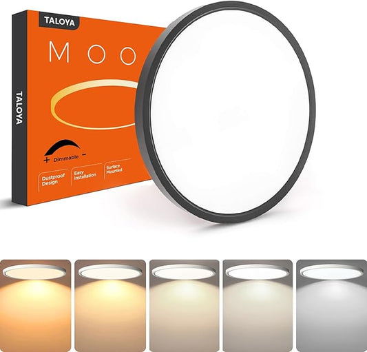 TALOYA Dimmable Flush Mount Ceiling Light,15.8Inch,24W,5 CCT,LED Ceiling Light Fixture for Bedroom,Kitchen,Living Room,Black - Aura Lighting