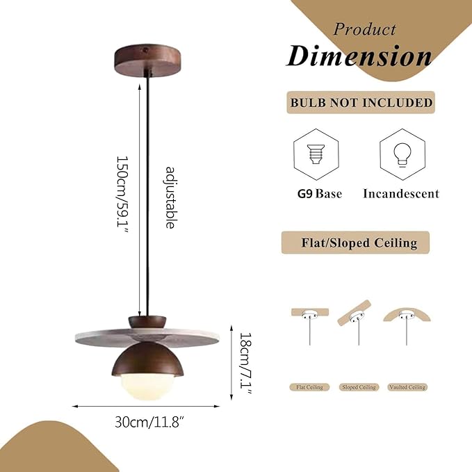 Wabi Sabi Pendant Light With Natural Stone Shade, Modern Walnut Wood Decoration Hanging Light, Yellow Travertine Pendant Lamp For Farmhouse Kitchen Island