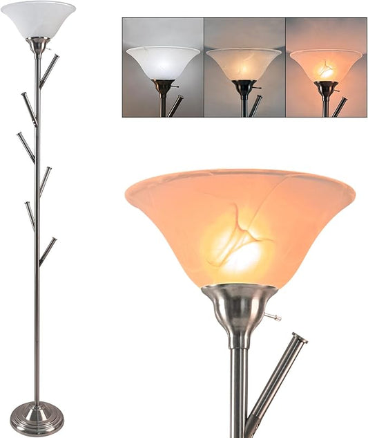 Tall Floor Lamp for Living Room, Torchiere Floor Lamps with 6 Hooks Clothes Rack, Coat Tree of Standing Lamp for Bedroom Office Corner