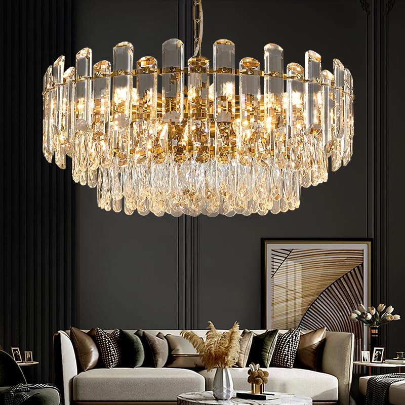 23.6" Gold Crystal Chandeliers Fully Transparent Crystal Modern3