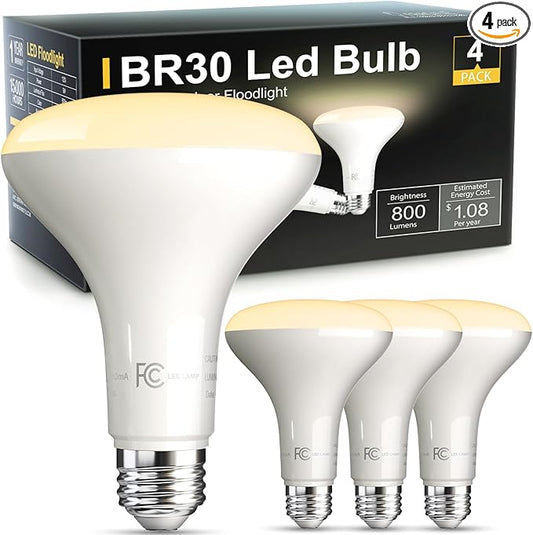 TJOY LED Flood Light Bulb 4 Pack, Recessed Ceiling Bulb, BR30, 65W Equivalent Efficient 9W, Dimmable, E26 Base, Soft White 2700K, 10 Year, 800 Lumens, 80CRI, LED Ceiling Light for Kitchen, Living room