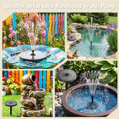 2.8W Solar Fountain Pump with 6 Nozzles & Ground Stakes 3.9ft Cord