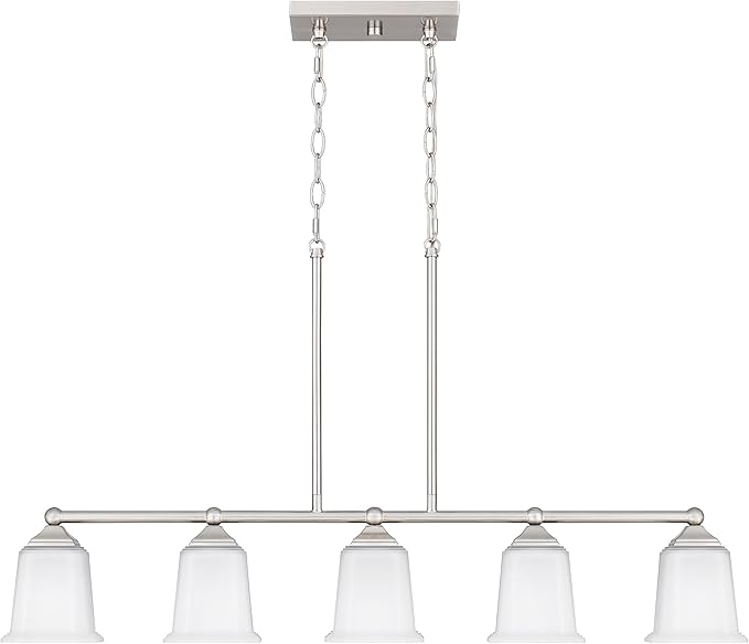 Nox Vintage 5-Light Chandelier Island Pendant Light with Brushed Nickel White Glass for Dining Room, Kitchen Island, Industrial, Vintage Decor