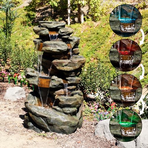 51" Tall 6 Tier Outdoor Rainforest Waterfall Floor Fountain