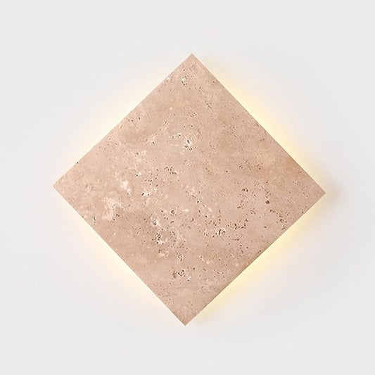 Japanese Style Wabi-Sabi Art Decor Lighting Fixture, Square Natural Stone LED Wall Sconce, Nordic Modern Marble Wall Light, Yellow Travertine Wall Lamp for Bedroom Entryway Living Room