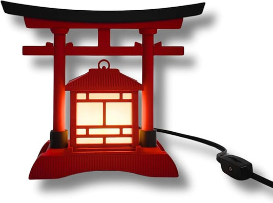 Japanese Torii Gate Lantern - Exquisite Japanese Decor for Home and Room | Unique Desk Lamp and Table Lamp Design | Mini Japanese Lantern Transforms Any Space (Crimson Red)