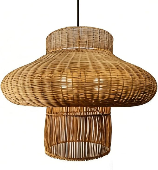 Lantern Shape Rattan Pendant Light, Handwoven Wicker Chandelier,Natural Plant Rattan Hanging Lamp,Japanese Wabi-Sabi Chinese Zen Southeast Asian Fixture,for Living Room Tea Room Restaurant