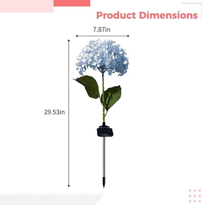 Outdoor Waterproof Hydrangea Stake Lamp, Flower Landscape Light For Lawns, 2 Pcs Garden Solar Flower Lights, In Blue