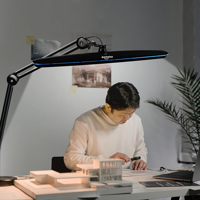Task Lamp with Clamp, 23 Inch Lamp Head, Bright 182PCS LEDs,5 Color Temperatures, 5 Brightness Levels, Metal Swing Arm 24W 2200 Lumen Dimmable Led Desk Lamp (Black, CCT)