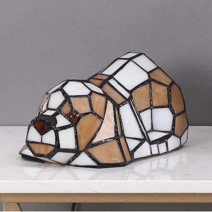 Bieye L10210 Tiffany Style Stained Glass Accent Dog Table Lamp for Home Decor, Orange