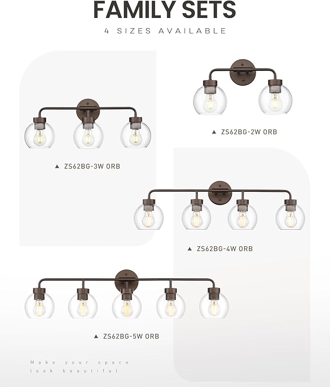 zeyu 32 Inch Oil Rubbed Bronze Vanity Light, 4-Light Bathroom Light Fixture, Vanity Lighting Fixtures with Clear Glass Globe Shade, ZS62BG-4W ORB