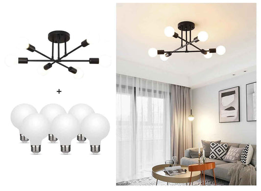 Modern Sputnik Chandelier, 6-Light Ceiling Light, 6 LED Light Bulbs Inlcuded for Bedroom,Dining Room,Kitchen,Office (Black)