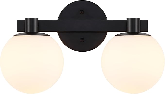 JONATHAN Y 5.75" Black/White Modern Globe LED Vanity Wall Sconce Light, White Frosted Glass Shade, Mid-Century Art Deco Wall Lamp for Bathroom, Kitchen, Hallway (JYL3541B)