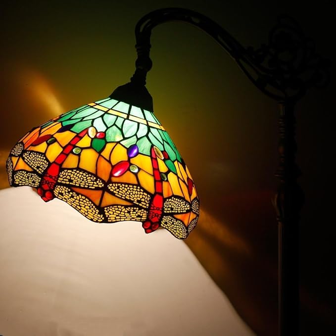 Tiffany Lamp Shade Replacement 12X6 Inch Stained Glass Lampshade Only 1-5/8-Inch Fitter Opening for Arched Floor Lamp, Torchiere Lamp, Pendant Light (Green Yellow)