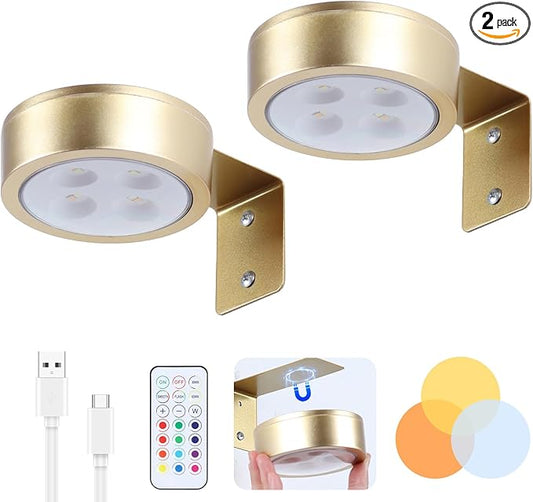 2 Pack Wireless Picture Lights for Wall,Rechargeable Picture Light Battery Operated with Remote,Dimmable Painting Light for Art Display,Battery Wall Lights for Dartboard Photo Frame Gallery.Gold