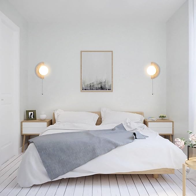 Semi Circle Yellow Travertine Wall Sconce, Wabi Sabi Marble Wall Light with Glass Lampshade and Pull Switch, Half Moon Natural Stone Wall Lamp for Bedroom Living Room Hallway(Left)