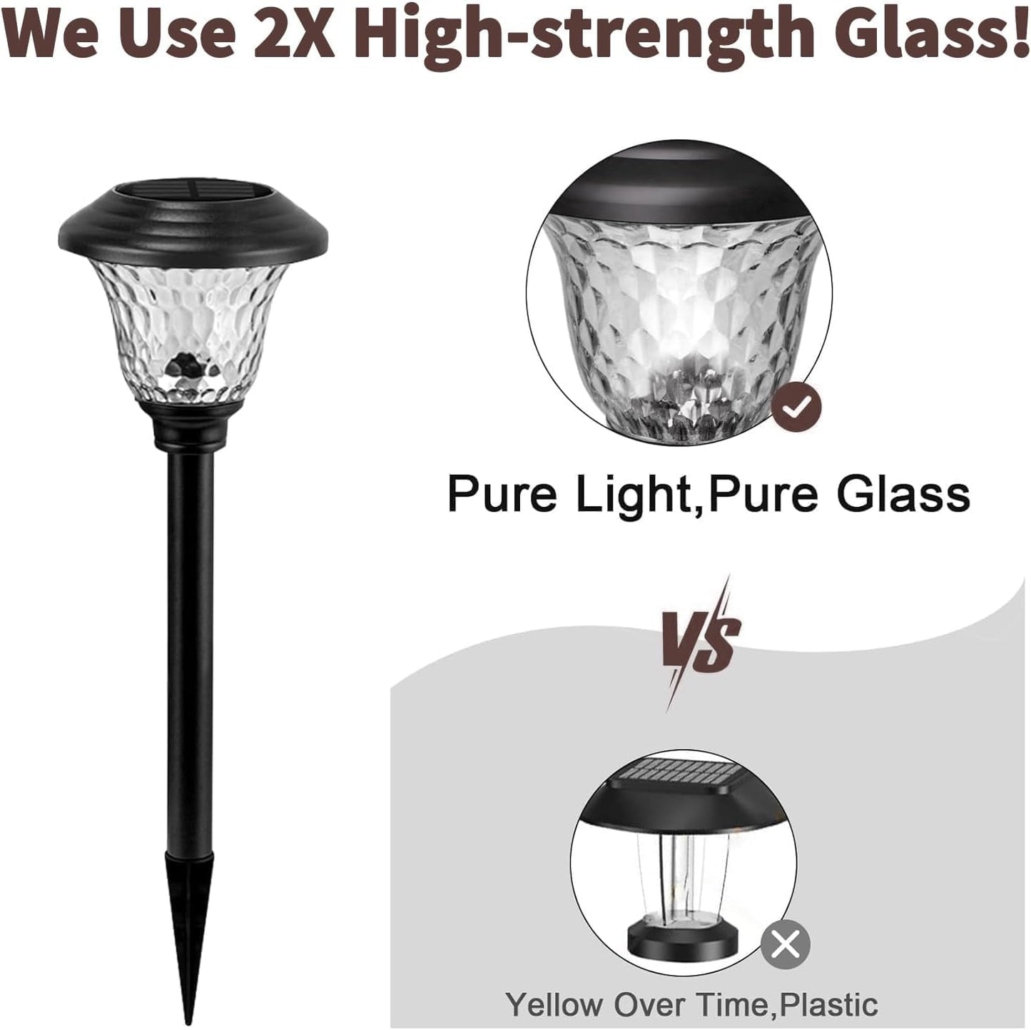 8 Pack Solar Pathway Lights Outdoor Solar Powered Light Waterproof Glass High Lumen for Garden Landscape Path Yard Walkway Patio Driveway Outside White Color Changing Black (8 Count)