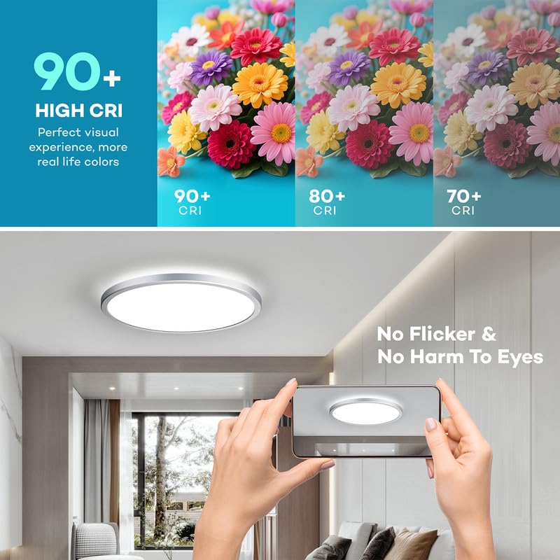 Dimmable LED Flush Mount Ceiling Light Fixture with Remote Control