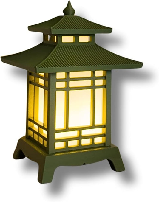 Japanese Pagoda Lantern - Exquisite Japanese Decor for Home and Room | Unique Desk Lamp and Table Lamp Design | Mini Pagoda Transforms Any Space (Olive Green (8.75in Tall) - Cordless)