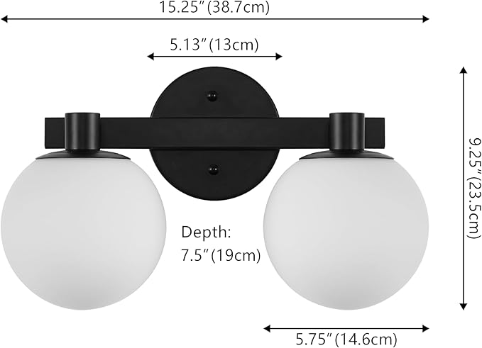 JONATHAN Y 5.75" Black/White Modern Globe LED Vanity Wall Sconce Light, White Frosted Glass Shade, Mid-Century Art Deco Wall Lamp for Bathroom, Kitchen, Hallway (JYL3541B)
