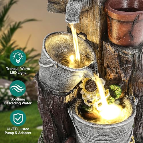 20" 3 Tier Resin Birdhouse Water Fountain with Warm LED Lights