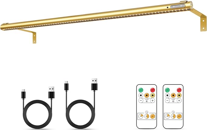 Wireless Picture Light, Battery Operated LED Painting Lights with Remote Control, Dimmable, Timer for Art Frame (Gold-31.5inch)