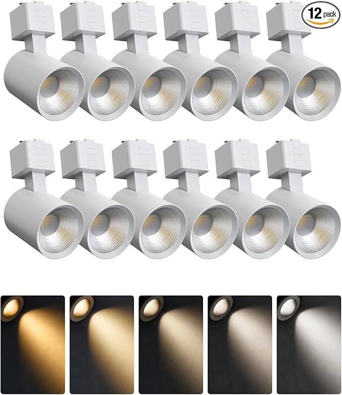 ALAMPEVER 12 Pack LED Track Lighting Heads, Dimmable J Type LED Track Lights with 5 Selectable Color Temperatures, 2700K/3000K/3500K/4000K/5000K, 10W, 800LM, 36°, Ideal for Home Commercial Use, White - Aura Lighting