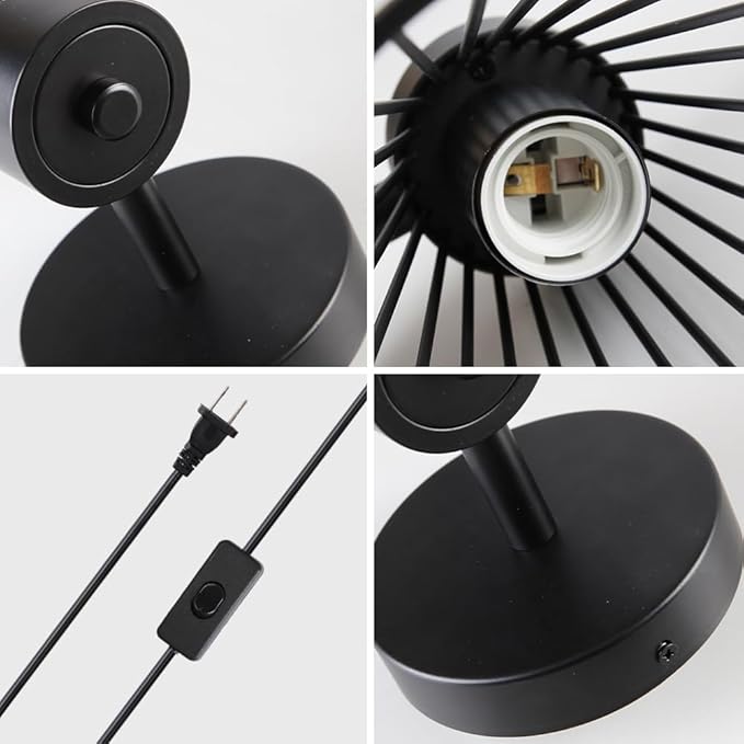 Plug in Wall Sconce Indoor Large Industrial Wall Sconces Farmhouse Wall Lamp with Plug in Cord Vintage Black Wall Lights with On/Off Switch Wall Light Fixture for Living Room Bedroom Rustic - Aura Lighting