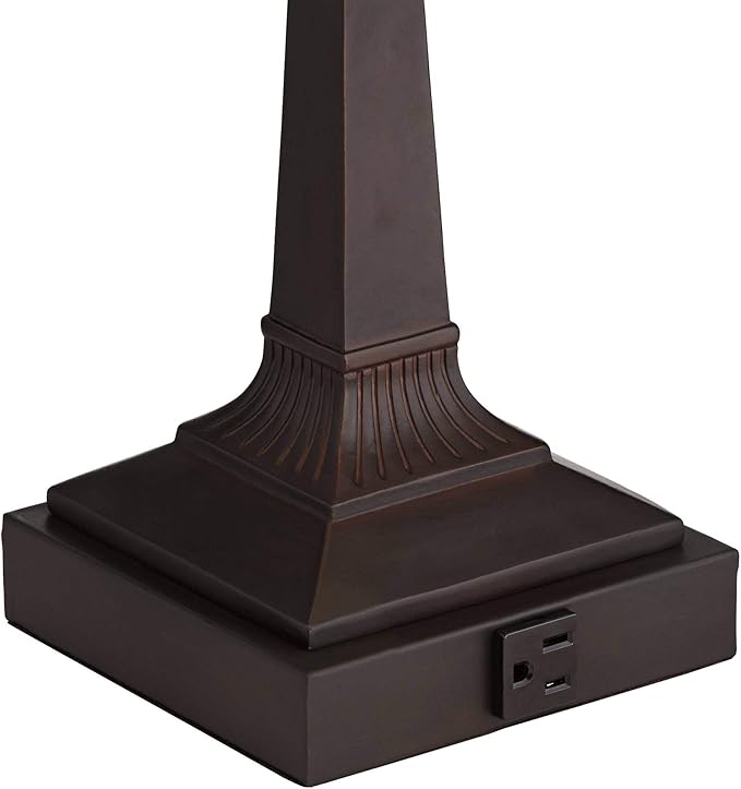 Robert Louis Tiffany Fleura Traditional Tiffany Style Piano Banker Desk Table Lamp 17" High with AC Power Outlet Bronze Floral Art Glass Shade Decor for Bedroom House Bedside Nightstand Home Office