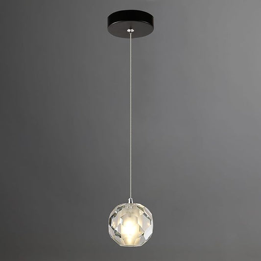 1-Light Black Pendant Light Fixture, Multi-facted Small Crystal Pendant Kitchen Island Light, Adjustable Hanging Pendant Lighting for Dining Room Bathroom Vanity