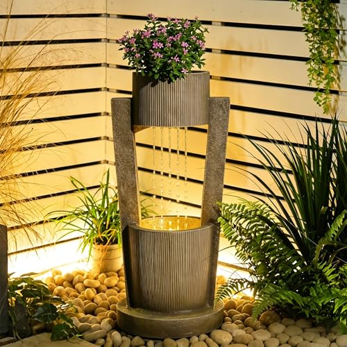 31H Realistic Rock Outdoor Water Fountain with LED Light Brown