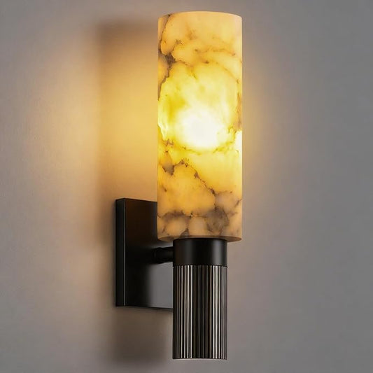Modern Alabaster Sconce Marble Wall Sconce for Living Room Black Base Bathroom Vanity Wall Sconce Lighting Stone Marble Wall Lamp for Bedroom Corridor Stairs Restaurant - Aura Lighting
