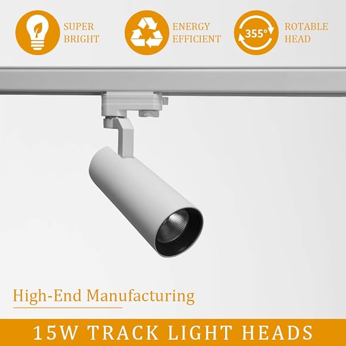 UPO 5-LED Track Lighting kit, 1500lm/15w CRI90 4000K 24°Beam Angle, Ceiling Spot Lighting for Kitchen, Living Room, Bedroom，Adjustable Track Head Easy Installation, LED Bulbs Included, White - Aura Lighting