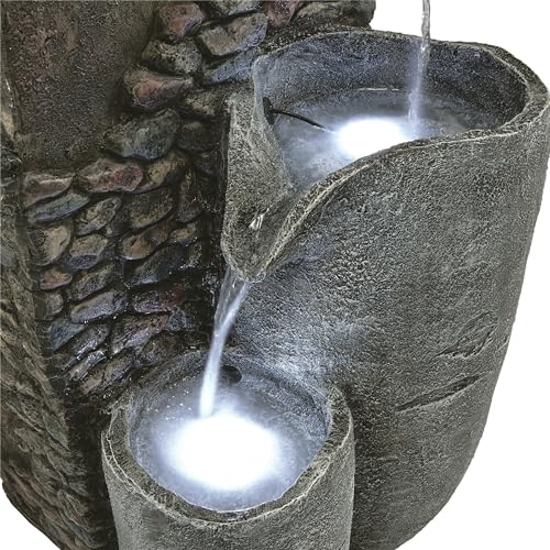 HIM562 Outdoor 4 Tier Stone Bowl Fountain with LED Lights for Garden