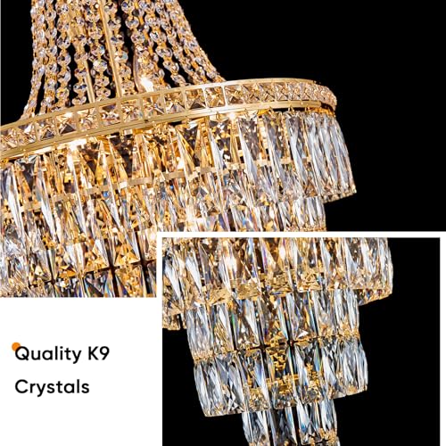 Gold Crystal Chandeliers 13 Lights Luxury Modern Chandelier for High Ceilings Large Pendant Light Fixture Foyer Staircase Hallway Entryway Living Room Hall Lobby 40" H x 21.7" D (13 Count)