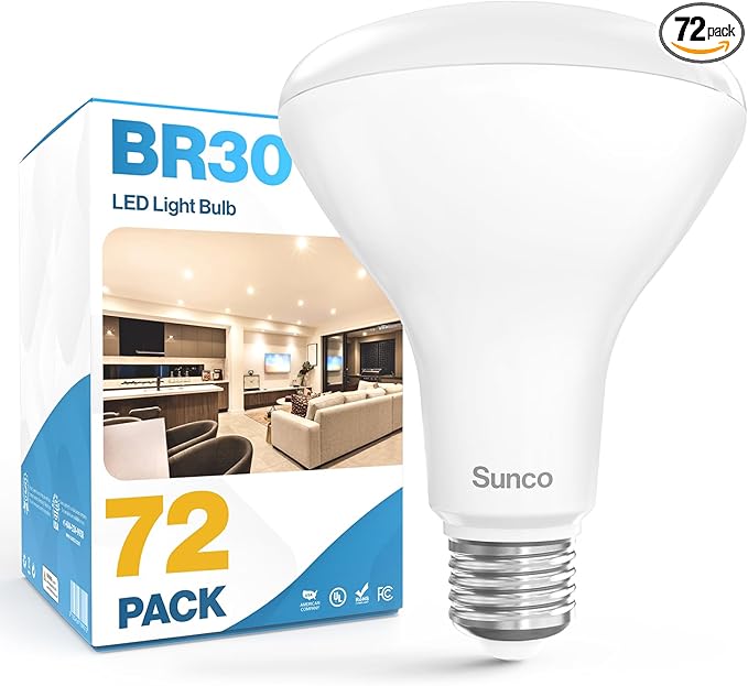 Sunco 72 Pack BR30 Light Bulb LED Recessed Can Light Bulbs, Indoor Flood Lights 850 LM, 11W (65W Equivalent), 5500K Daylight Glow, Dimmable, E26 Base, for Home, Kitchen, Bedroom UL
