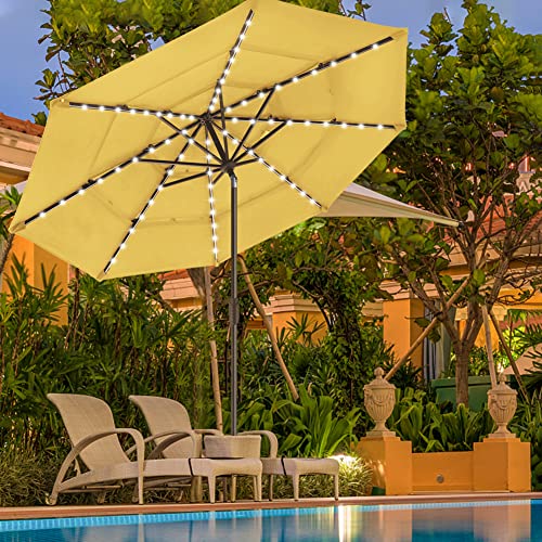 USA 10-Year-Non-Fading 9ft 3-Tier Market Patio Umbrella, Commercial Table Umbrella with 80 Solar LED Lights, Crank Open, Windproof & UPF 50+ UV Protection for Garden, Deck, Pool, Backyard, Sunflower Yellow
