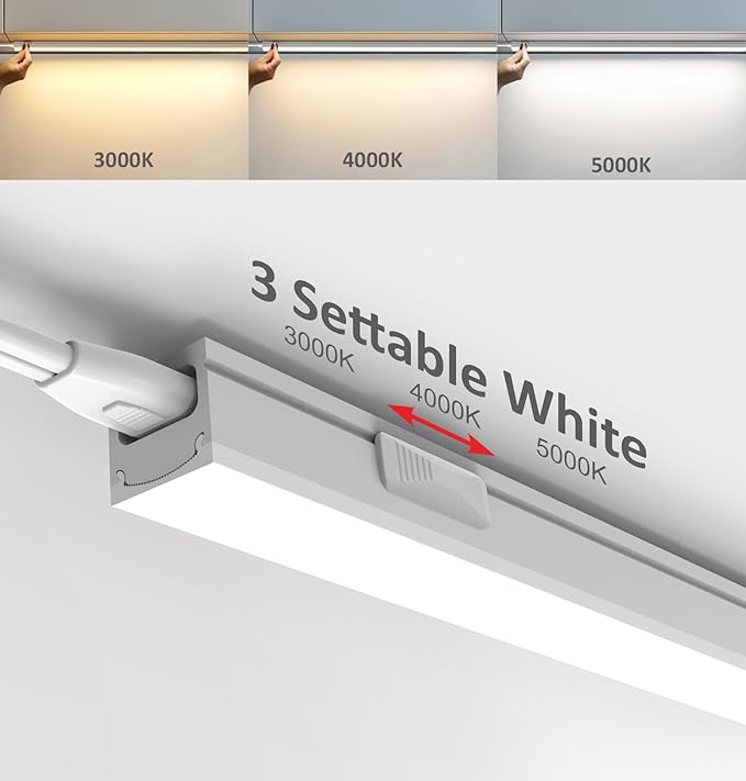 Under Cabinet Lighting Plug in, 24 Inch 4 Pcs, Linkable AC120V 3CCT 3000K/4000K/5000K Ultra Slim, LED Under Cabinet Lights for Counter Light, Kitchen, Shelf, Sink, Workshop, Desk, White