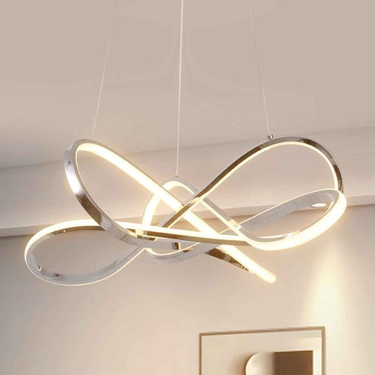Modern LED Chandelier Chrome, 55W Dimmable 26 Inch | LED Pendant Chandelier, 3-Light Figure-8 Design, Remote & APP Dimmable, Coverage 180 sq.ft for Dining Room