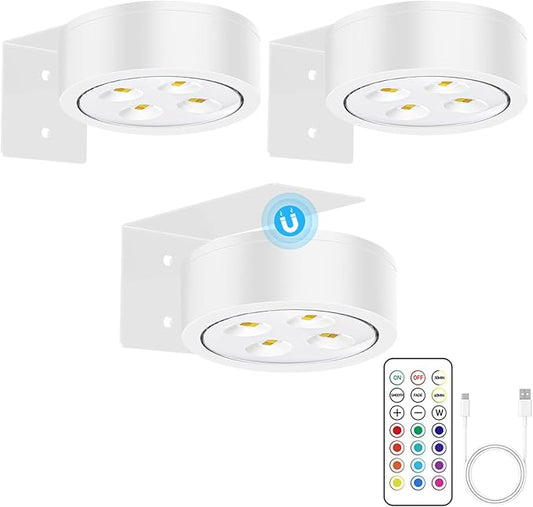 13 Color RGB Magnetic Led Art Display Light, Wireless Magnetic Picture Lights Rechargeable Battery-Powered Wall Frame Lights, Remote Control, and Timer 3Pack White