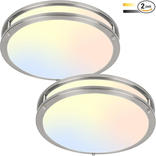 13Inch 36W Ceiling Light Fixtures 2 Packs, 5CCT LED Flush Mount Ceiling Mount Lights 2700K 3000K 4000K 5000K 6500K, Dimmable Close to Ceiling Lighting for Bathroom Kitchen Stairwell Bedroom, Nickel - Aura Lighting