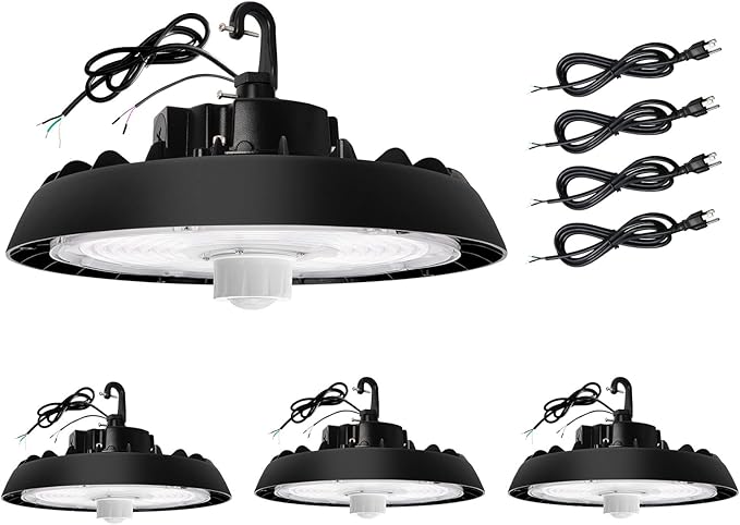 UFO Led High Bay Light with Motion Sensor, 150/200/240W, 21000/28000/33600lm, 2CCT 4000K/5000K, 0-10V Dimmable High Bay Led Shop Lights for Gym Factory Warehouse, Hook,6' Cable, UL&DLC