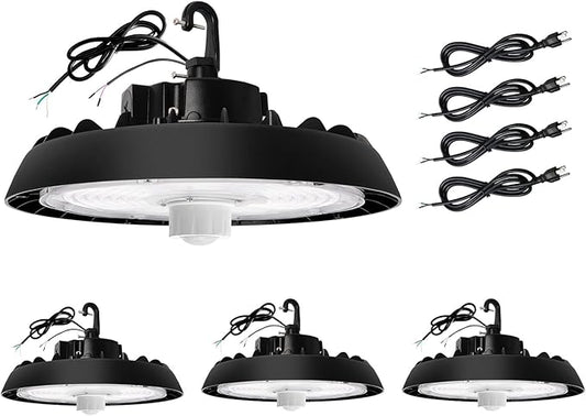 UFO Led High Bay Light with Motion Sensor, 150/200/240W, 21000/28000/33600lm, 2CCT 4000K/5000K, 0-10V Dimmable High Bay Led Shop Lights for Gym Factory Warehouse, Hook,6' Cable, UL&DLC