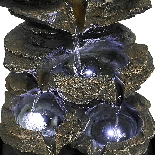 15.7” High Rock Falls Tabletop Water Fountain with LED Lights