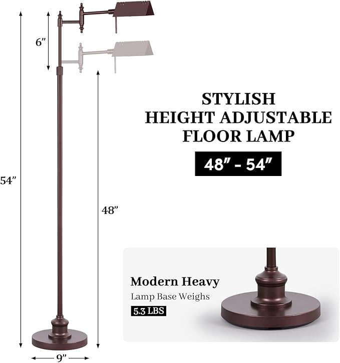 Dimmable Pharmacy Floor Lamp with Remote, 17W LED Reading Floor Lamp with 360°Swing Arm, 3 Color Temperature, Height Adjustable Standing Task Lamp for Living Room, Bedroom, Office, Oil-Rubbed Bronze